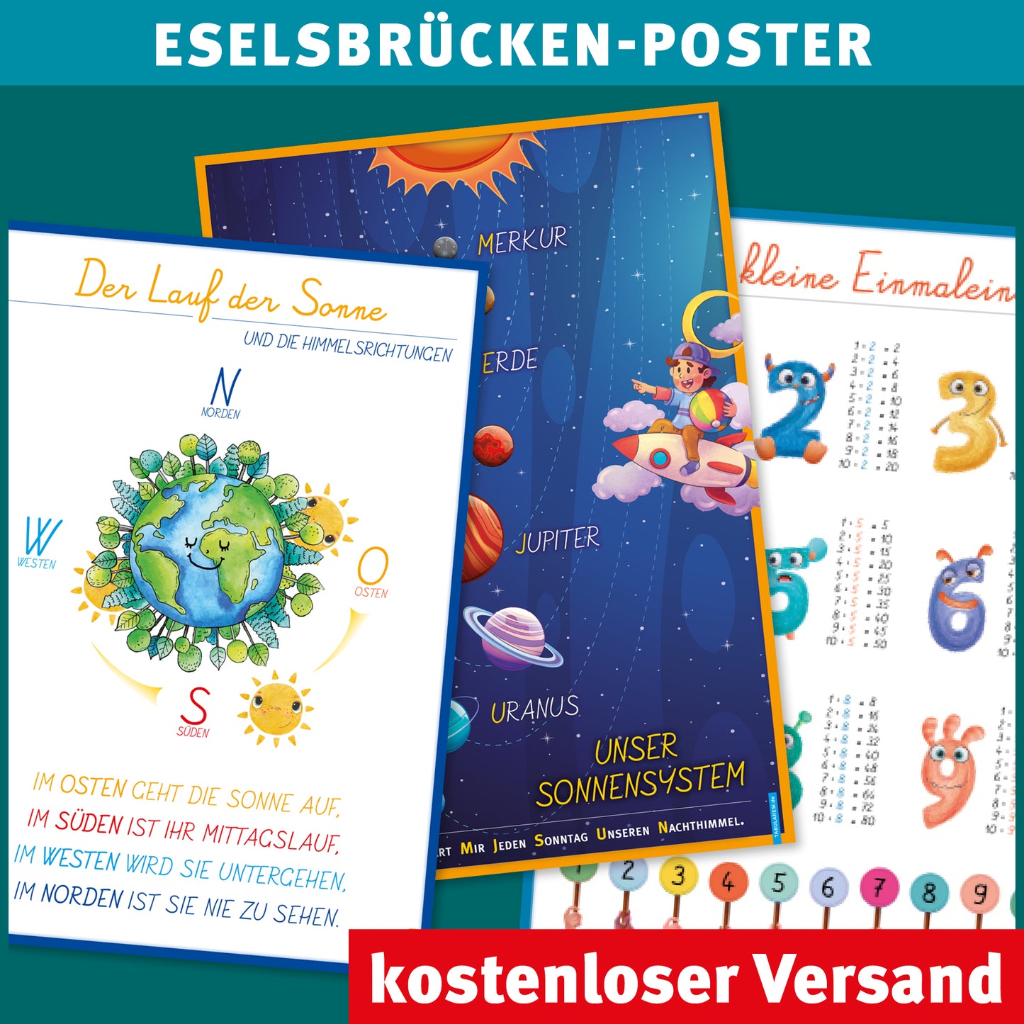 Lernposter-SET: 3 x A2 Poster - Planeten | 1x1 | Sonne