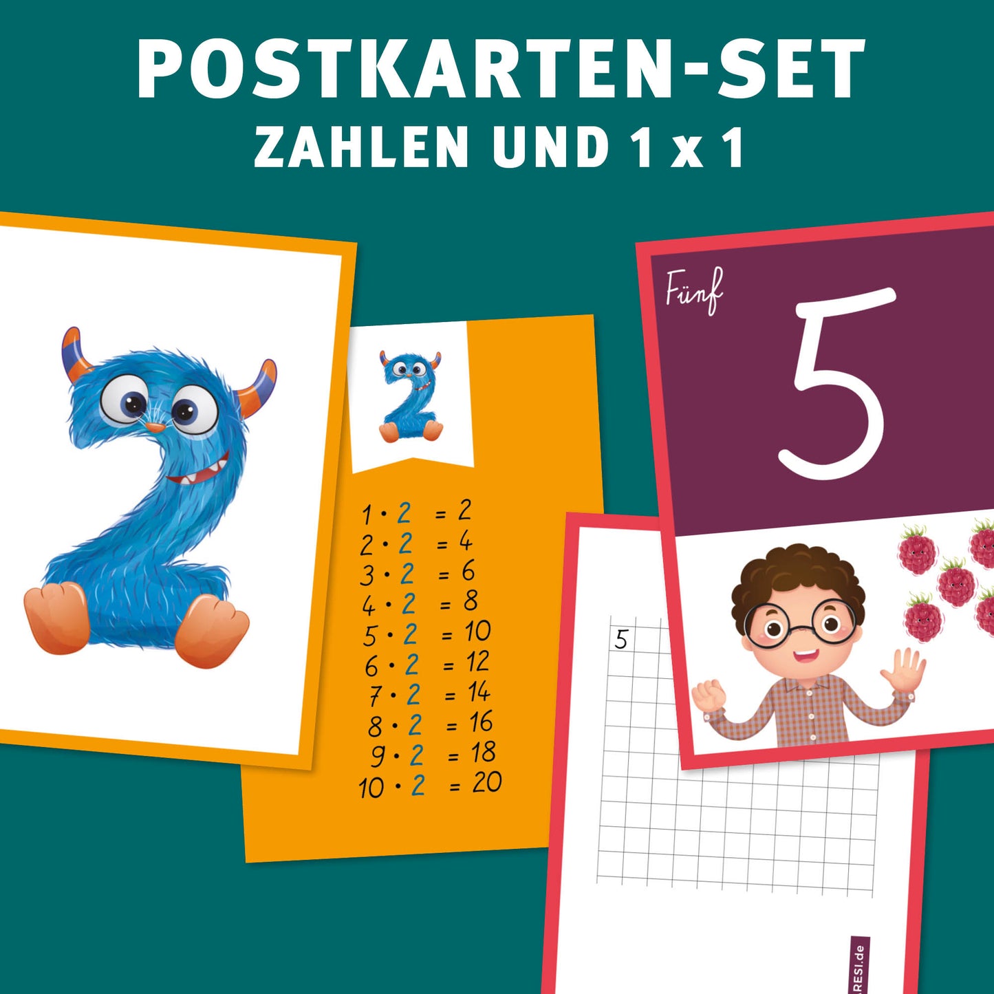 POSTKARTEN-SET 1 x 1 und Zahlen
