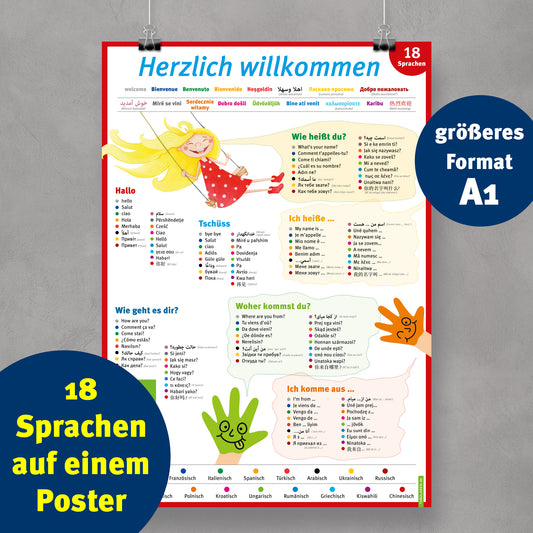 A1 Poster – 18 Sprachen "Willkommen"
